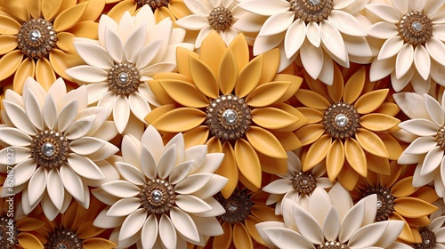 3D sunflower yellow and white color background top view