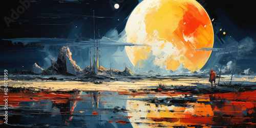 abstract astronaut painting doing random activities, wallpaper background image photo