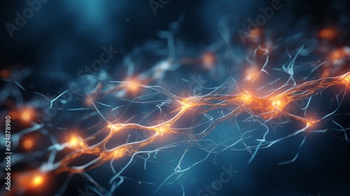 Closeup image of synapses in the human brain. Made with Generative AI.