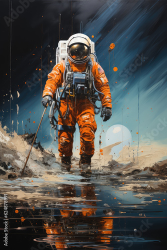 abstract astronaut painting doing random activities, wallpaper background image photo