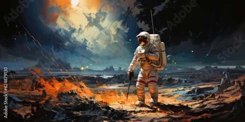 abstract astronaut painting doing random activities, wallpaper background image photo