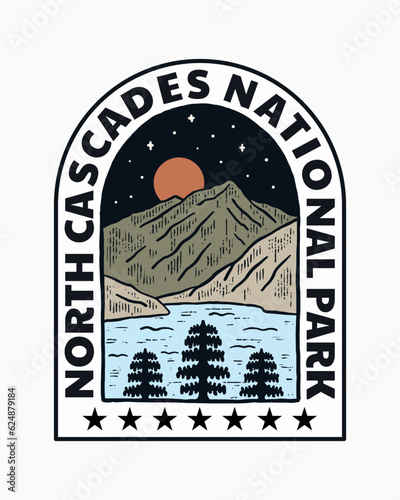 Diablo lake North Cascades National Park vector t shirt sticker badge illustration