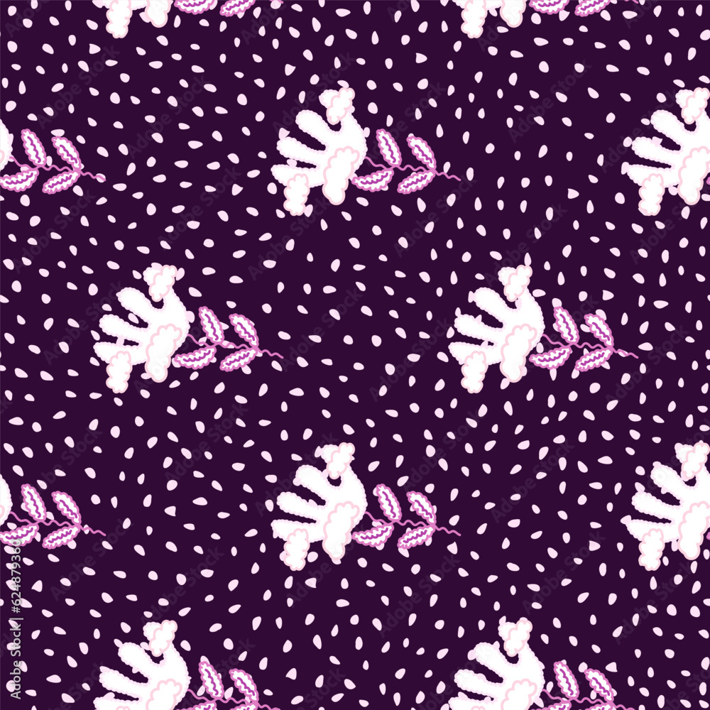 Fototapeta premium Cute unusual flower and cloud seamless pattern. Simple stylized flowers background.