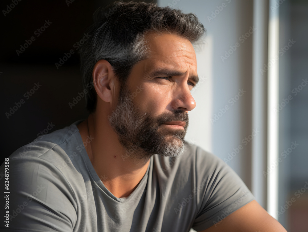 Fototapeta premium A sad man - Depression, stress, axiety and burn out theme