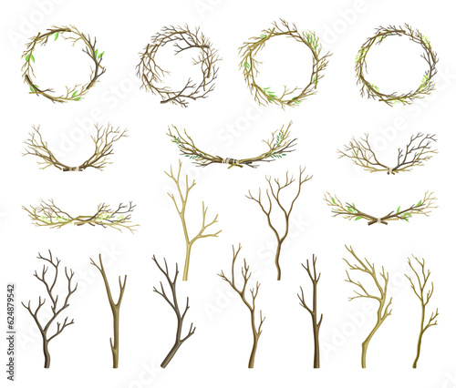 Bare Tree Branch Entangled in Wreath and Tied in Semi Circle Big Vector Set