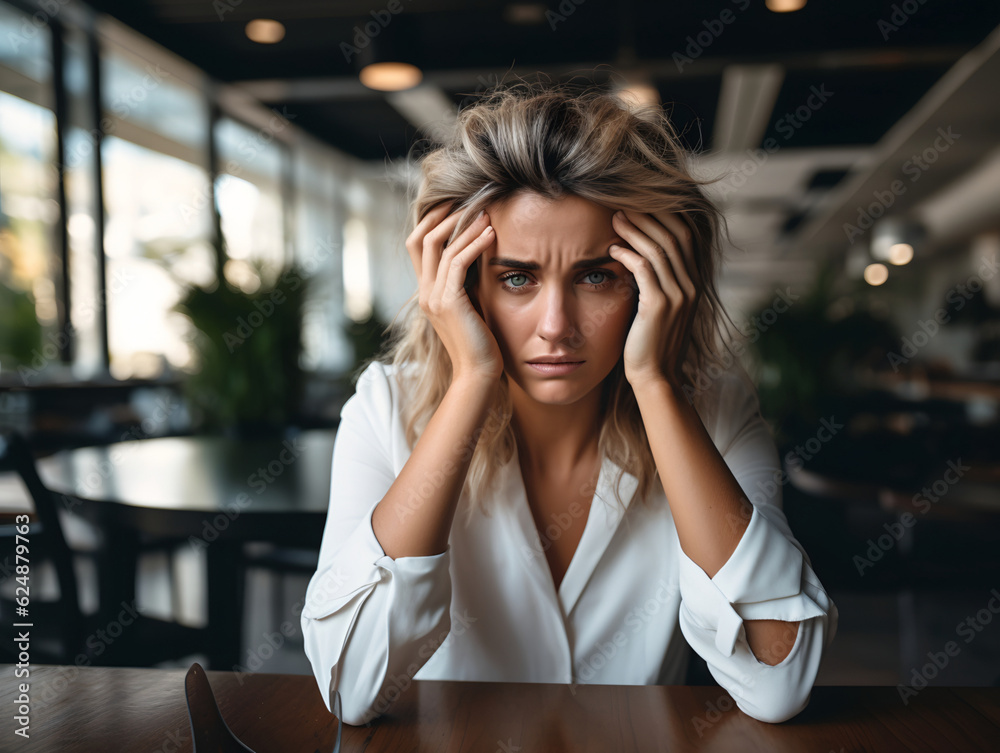 An exhausted woman at work - Depression, stress, axiety and burn out theme An exhausted woman at work - Depression, stress, axiety and burn out theme