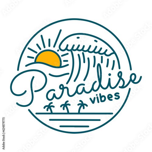 summer paradise vibes in mono line art design for t shirt badge patch vector illustration