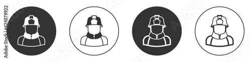 Black Firefighter icon isolated on white background. Circle button. Vector