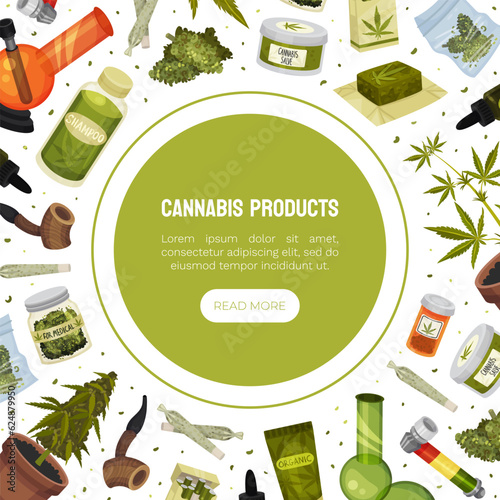 Cannabis or Hemp Drug Banner Design Vector Template