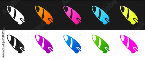 Set Surfboard icon isolated on black and white background. Surfing board. Extreme sport. Sport equipment. Vector