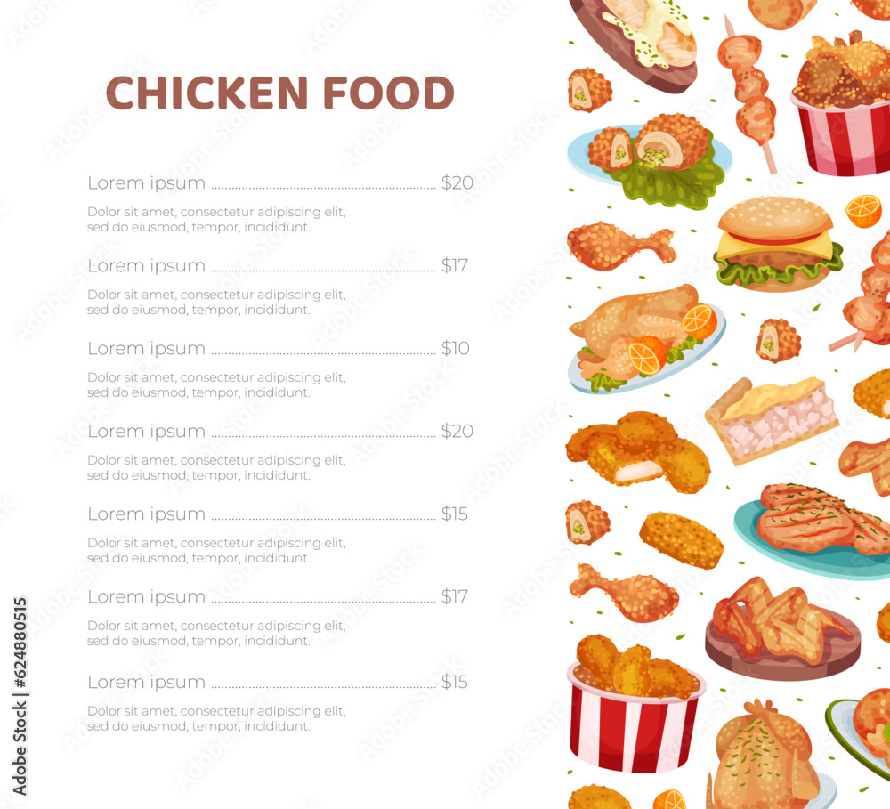 Tasty Chicken Food Menu Banner Design with Served Dish Vector Template