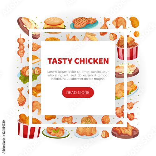 Tasty Chicken Food Banner Design with Served Dish Vector Template