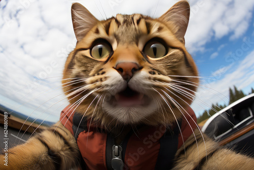 cat selfie taken with paw in supermarket, background wallpaper image photo