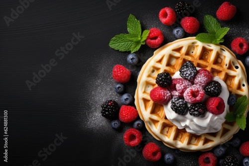 waffle with ice cream and fresh berries 