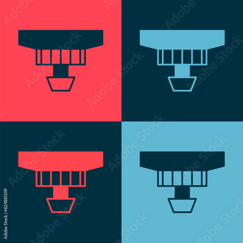 Pop art Smoke alarm system icon isolated on color background. Smoke detector. Vector