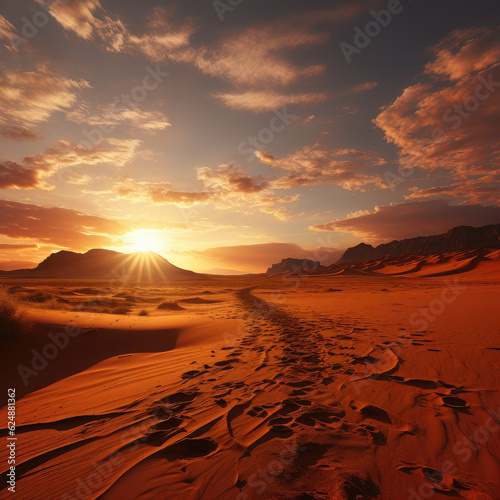 cinematic sahara sunrise, african landscape , sahara grasslands, background wallpaper image photo