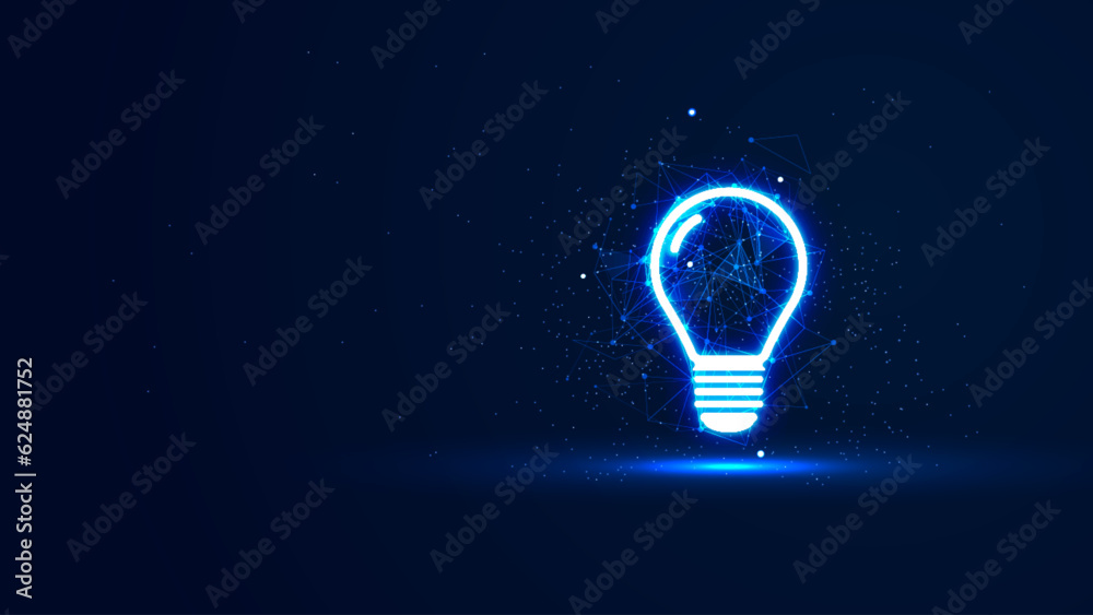 Futuristic glowing light bulb with plexus lines and glitter particles ...