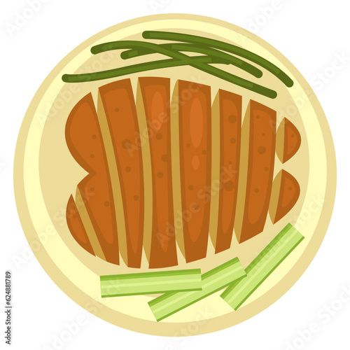 Grilled meat steak served with celery veggie stick