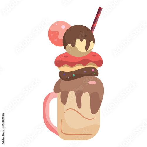 Colored milk shake with ice cream sketch icon Vector