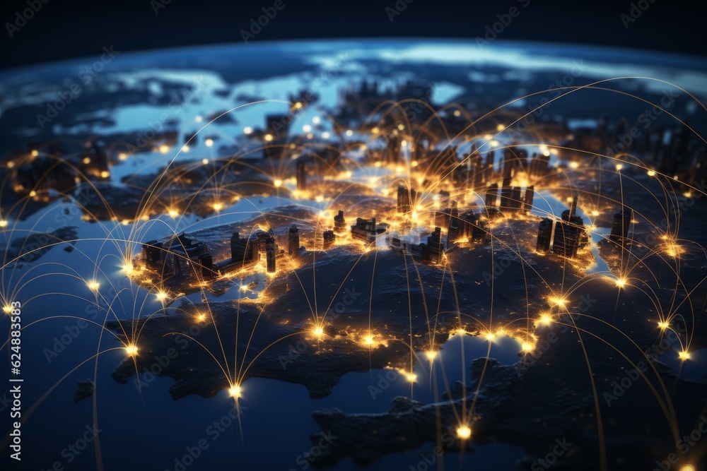 Fototapeta premium Smart city and global network concept. 3D rendering Elements