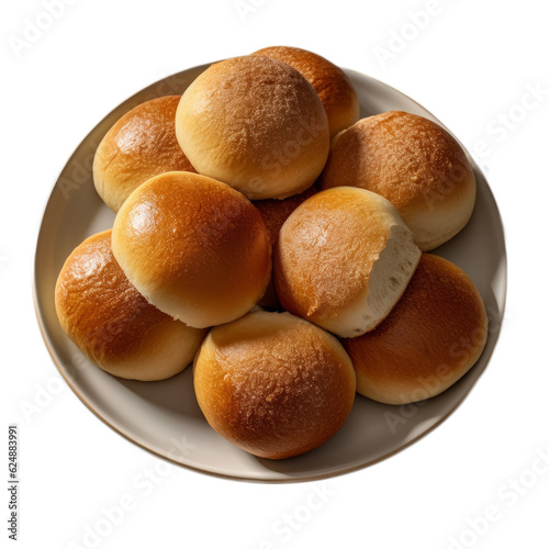 Freshly baked white bread rolls on a plate