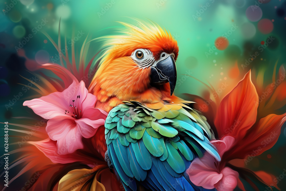 Obraz premium Close up of colorful scarlet macaw parrot.