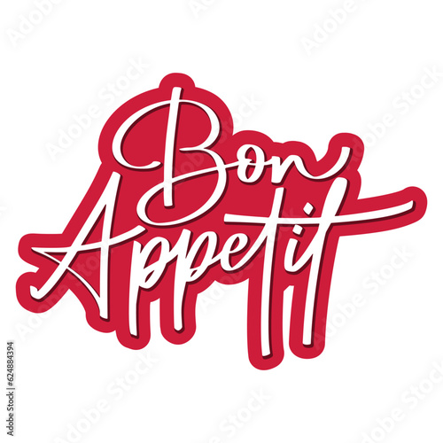 Script food text quote. Bon appetit lettering in hand drawn style. Typography word for menu, cafe, poster. Vector illustration