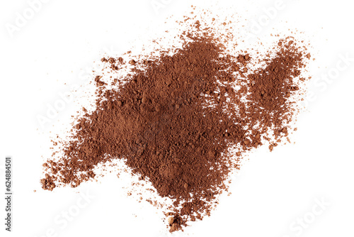 Fotografie Pile cocoa powder isolated on white, top view