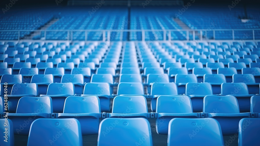 Blue tribunes. seats of tribune on sport stadium. empty outdoor arena. concept of fans. chairs for audience. cultural environment concept. color and symmetry. empty seats. modern stadium Blue tribunes. seats of tribune on sport stadium. empty outdoor arena. concept of fans. chairs for audience. cultural environment concept. color and symmetry. empty seats. modern stadium