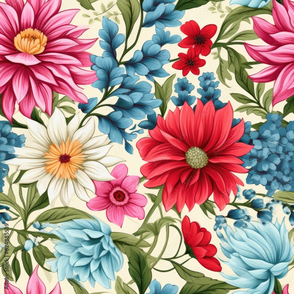 Flowers seamless pattern, generative ai