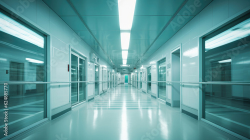 Medical concept. Hospital corridor with rooms