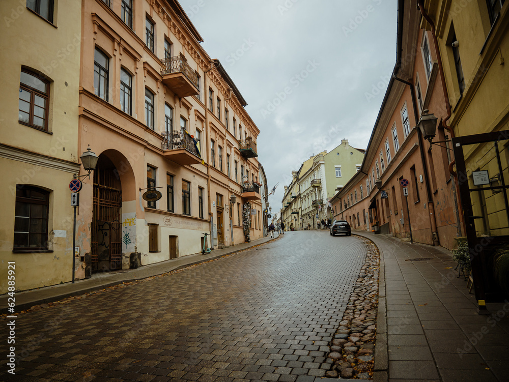 Narrow streets of the Old Town of Vilnius (Lithuania), one of the largest surviving medieval old towns in Northern Europe, UNESCO World Heritage Site