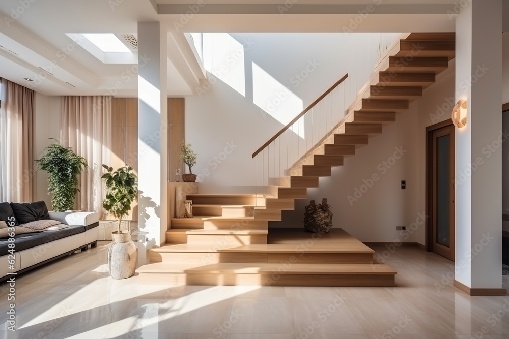 Stylish Staircase in a Modern Villa - Generative ai Stylish Staircase in a Modern Villa - Generative ai