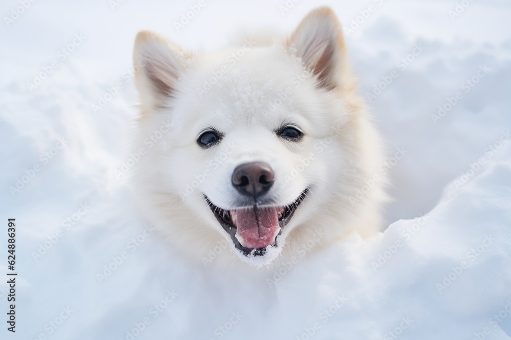 Naklejka premium Portrait of a Joyful Dog on the Snow - Generative ai
