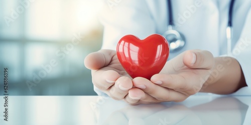 Doctor's Hand with Red Heart for World Heart Day - Generative ai