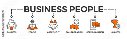 Business people banner web icon vector illustration concept with icon of business, people, agreement, collaboration, communication and success