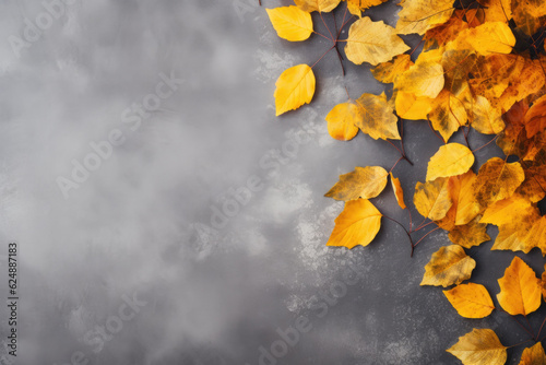 Yellow golden autumnal leaves with space for text.