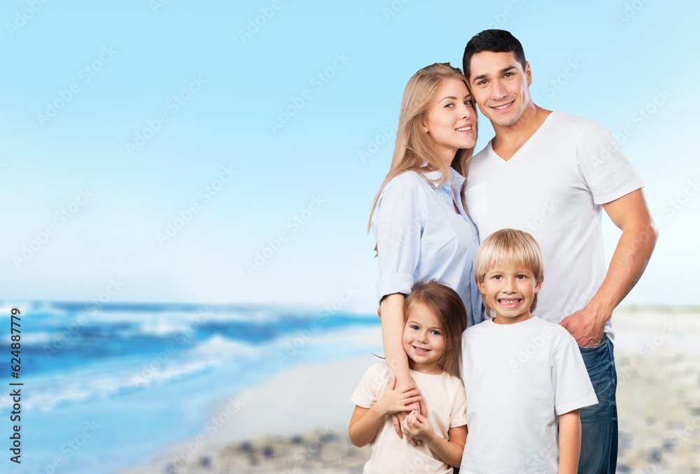 Family travel on a beach with children on vacation Family travel on a beach with children on vacation