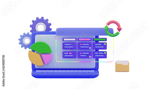 3d SCRUM Concept Agile project management Kanban board software development Work schedule organization Time planning and workflow managing Minimal 3D rendering illustration