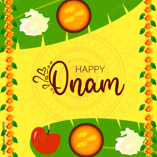 Happy Onam festival background. Kerala festival vector background with kathakali face. photo