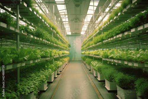 rows of hydroponic plants growing indoors, created with generative ai photo