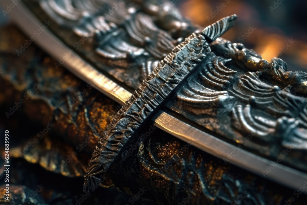 macro shot of the folded metal layers in a sword, created with generative ai macro shot of the folded metal layers in a sword, created with generative ai