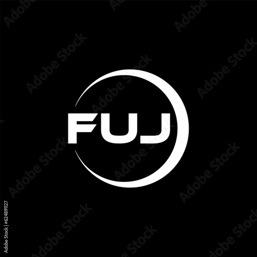 FUJ letter logo design with black background in illustrator, cube logo, vector logo, modern alphabet font overlap style. calligraphy designs for logo, Poster, Invitation, etc. photo