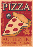 Pizza restaurant retro poster, vintage sign vector template