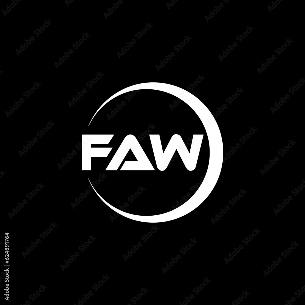 FAW letter logo design with black background in illustrator, cube logo, vector logo, modern alphabet font overlap style. calligraphy designs for logo, Poster, Invitation, etc. FAW letter logo design with black background in illustrator, cube logo, vector logo, modern alphabet font overlap style. calligraphy designs for logo, Poster, Invitation, etc.