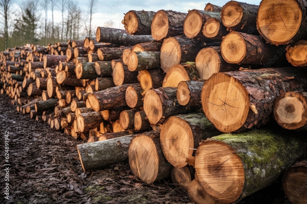 freshly cut logs ready for pulp production, created with generative ai freshly cut logs ready for pulp production, created with generative ai
