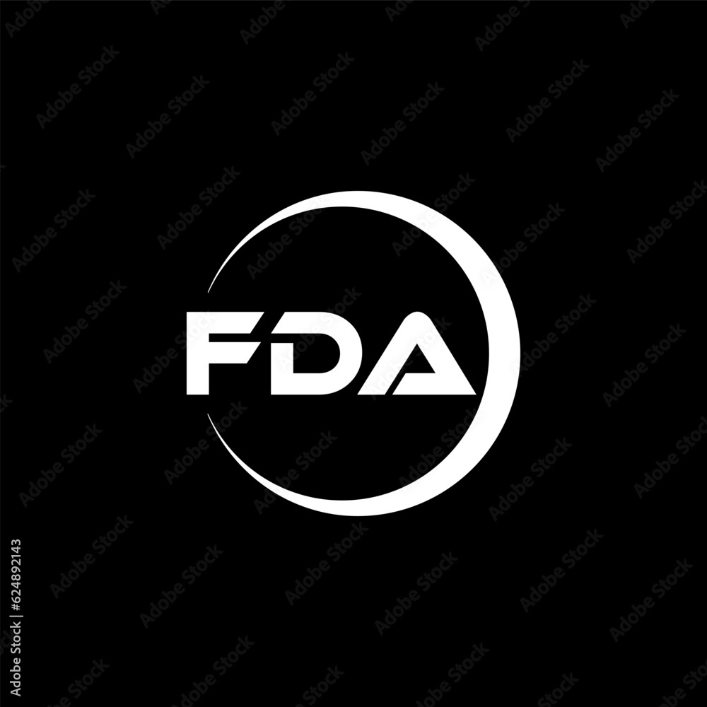 FDA letter logo design with black background in illustrator, cube logo