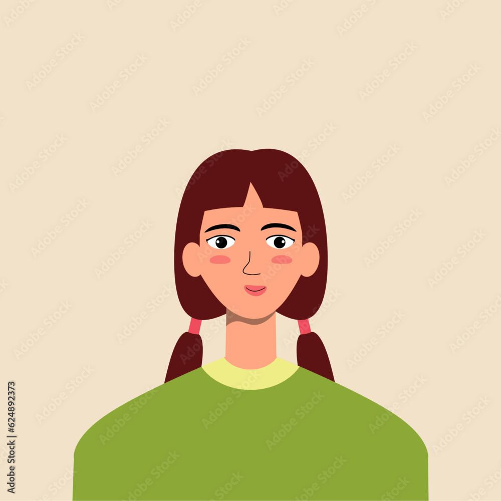 vector illustration of a beautiful woman with green shirt isolated. cartoon art of cute girl for avatar, social media profile and diversity icons. portrait of a young lady. vector illustration of a beautiful woman with green shirt isolated. cartoon art of cute girl for avatar, social media profile and diversity icons. portrait of a young lady.