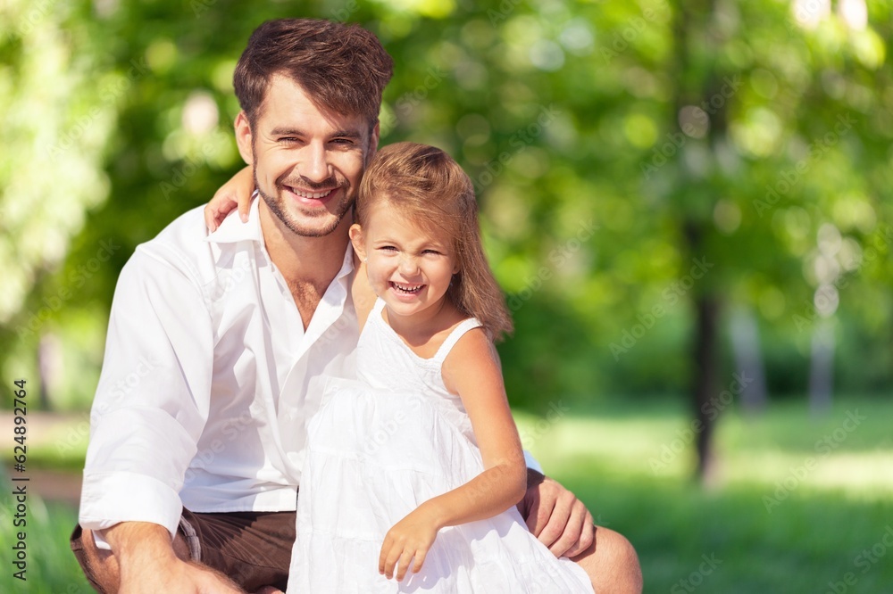 Father Carrying cute child Walking in forest Father Carrying cute child Walking in forest