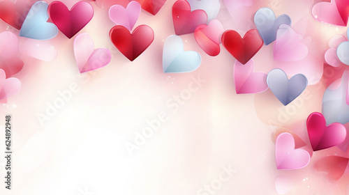 Colorful cartoon heart background. Red and pink hearts Valentine's Day. Love and romance. Signed love letter envelope, Generative Ai